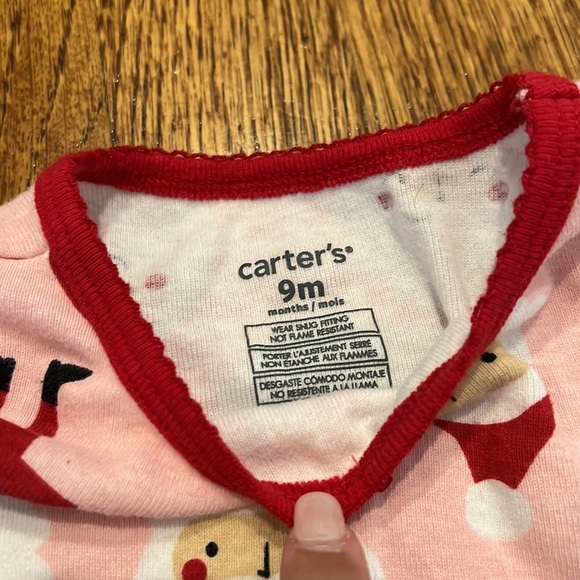LIKE NEW PINK SANTA PATTERN PAJAMAS - CARTERS 9M - Picture 3 of 5